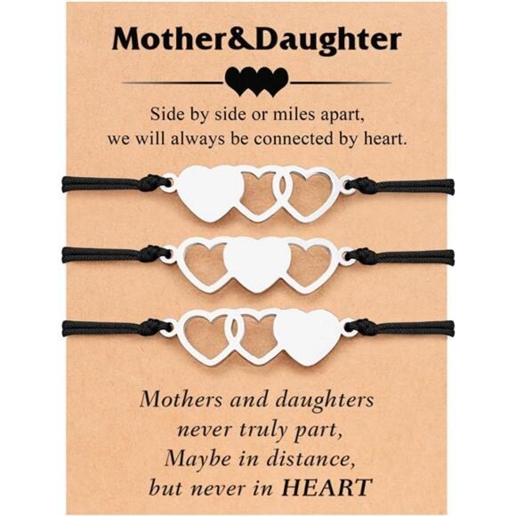 Mother Daughter Charm‎ Bracelets Set of 3 - Matching Heart Wish Bracelets - Picture 1 of 6